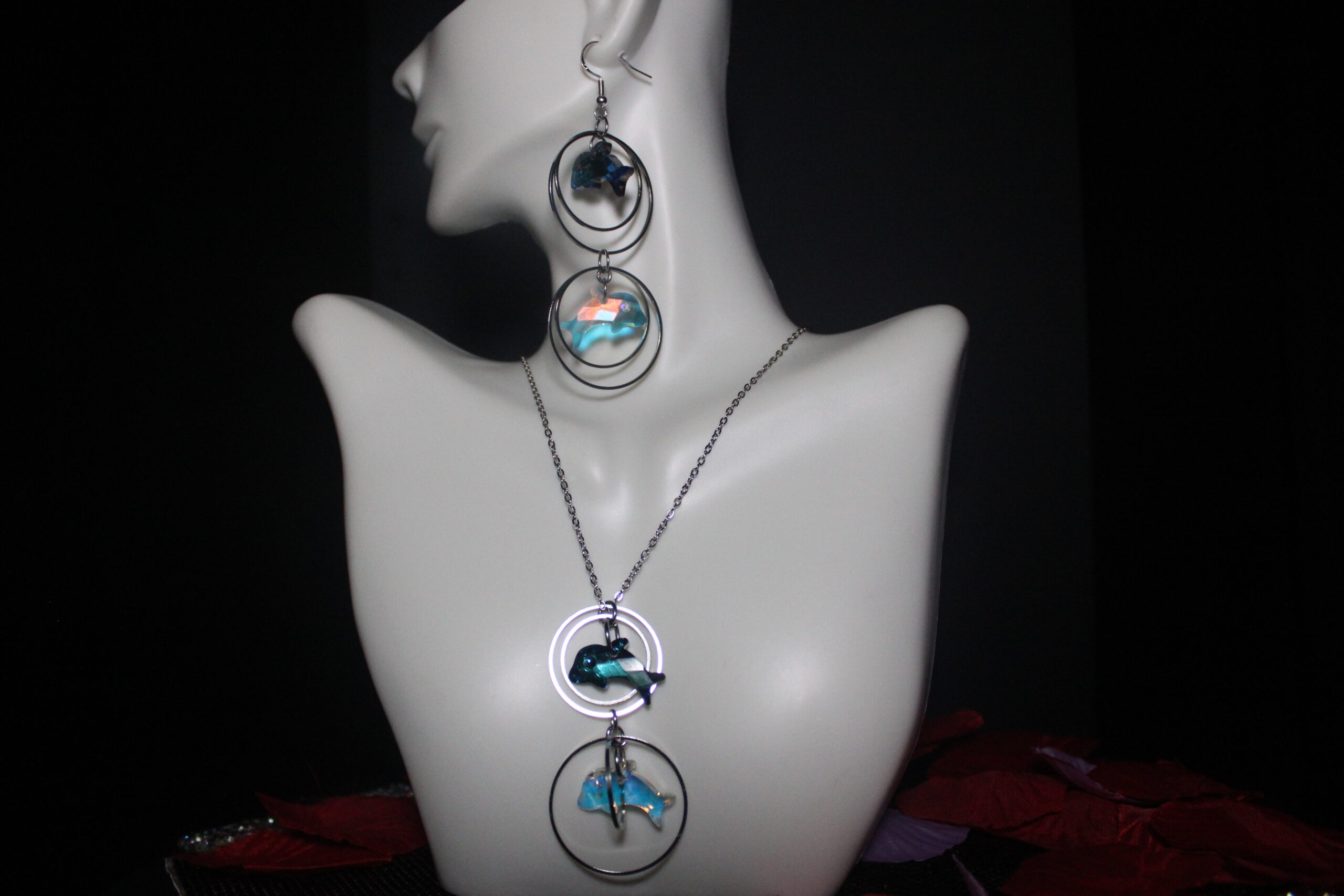 Dolphin Dance Sterling Silver Necklace & Earring Set