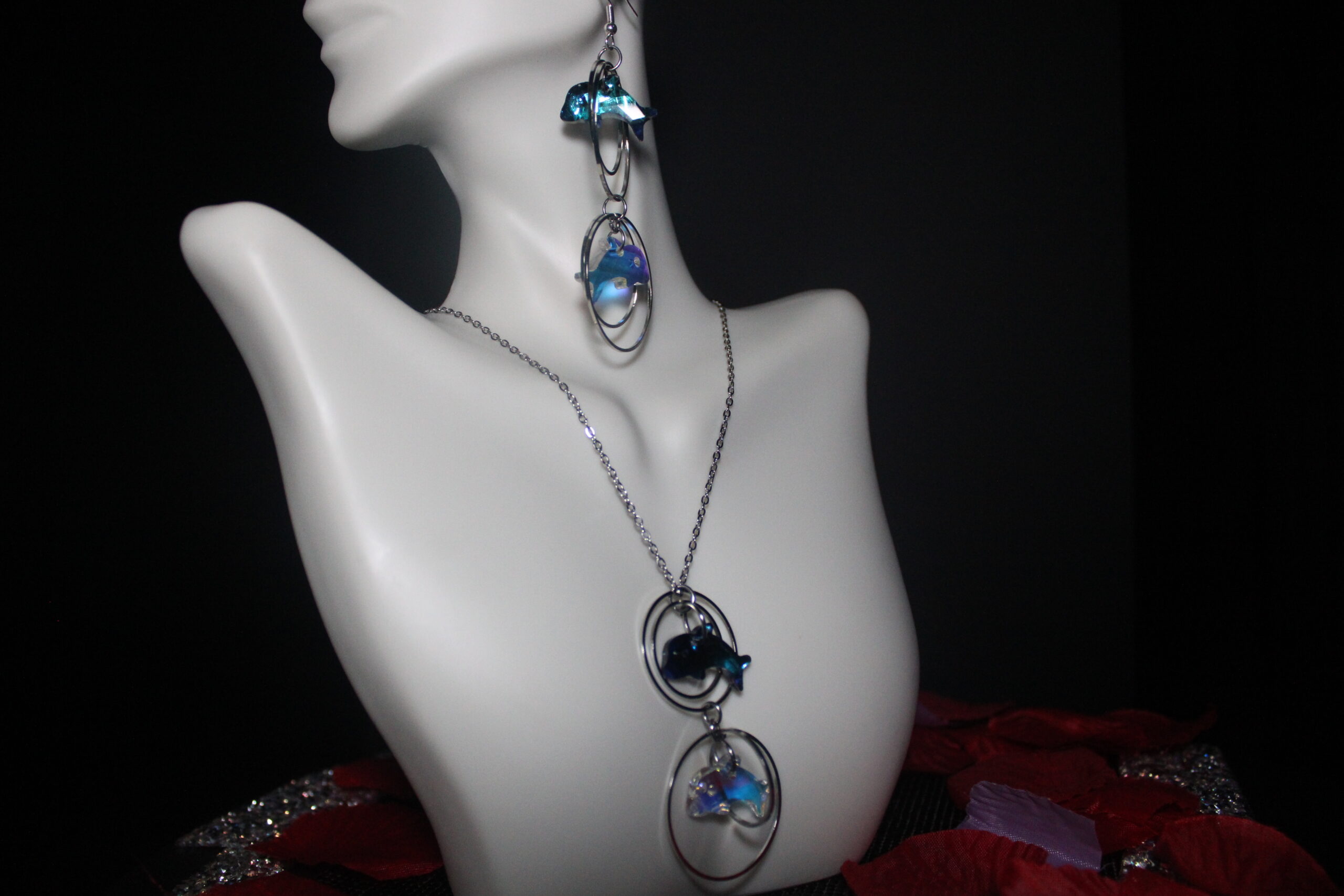 Dolphin Dance Sterling Silver Necklace & Earring Set - Image 3